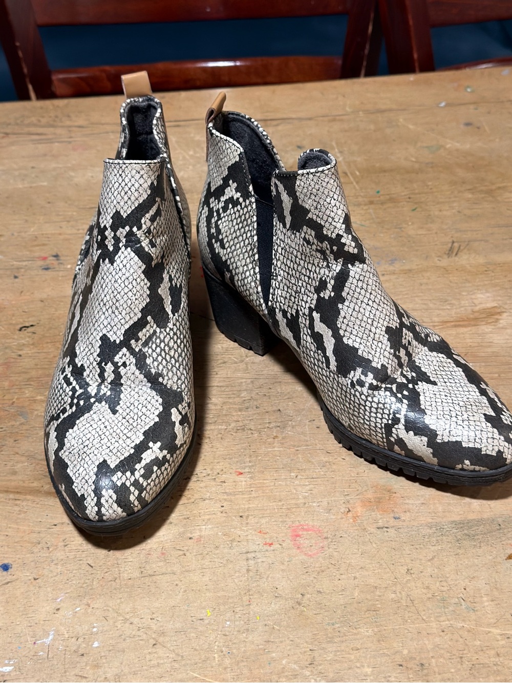 Dr. Scholl's Snake-Print Ankle Booties in Black and Cream